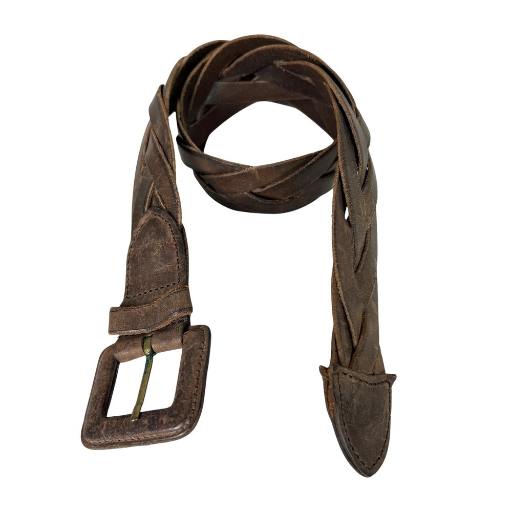 Linea Pelle Women's Boho Western Braided Distressed Brown Leather Belt  Size S